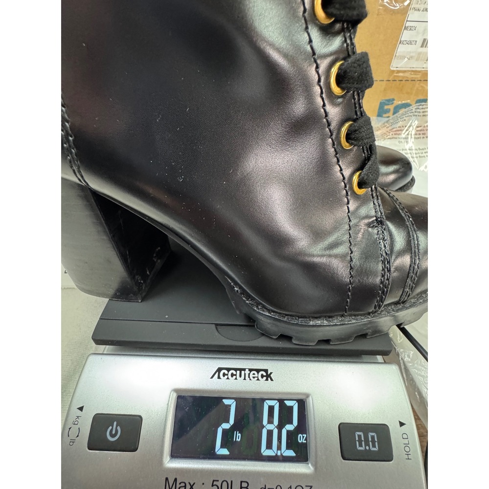 Uterque Lace Up Combat Boots Womens 37 Black Block Heel Lug Sole Zip - Picture 15 of 15